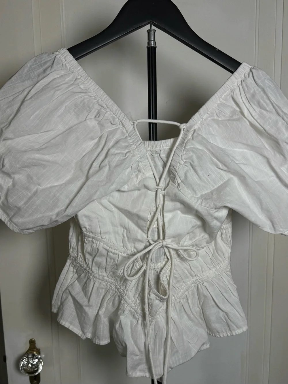 Free People White Smocked Peasant Blouse with Tie